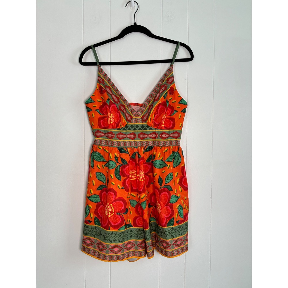 Vibrant Tropical Floral Romper with Geometric Borders  Festival & Vacation Ready